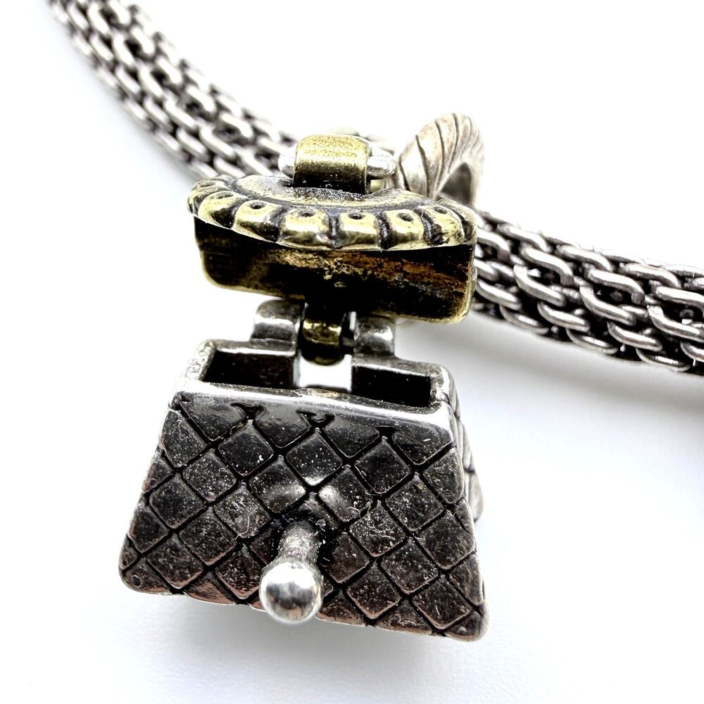 Vtg BRIGHTON Add A Bead Charms Shoe Phone Purse Home Mesh Mom Chain Necklace 18" - Picture 4 of 12